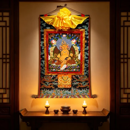 Tibetan Buddhist Dzambhala Thangka Painting – Museum-Quality Wealth God Scroll Art for Prosperity & Sacred Luxury Decor