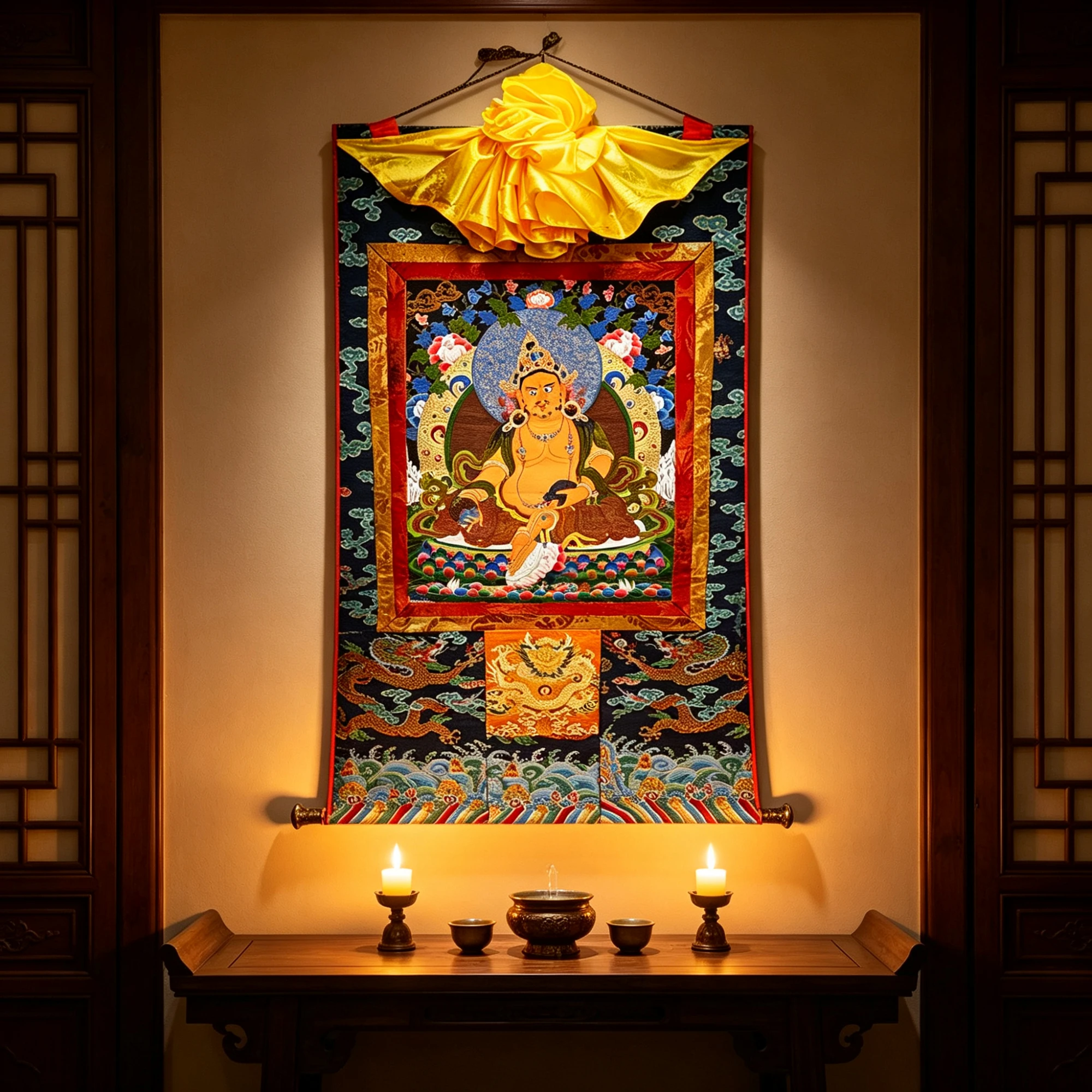 Tibetan Buddhist Dzambhala Thangka Painting – Museum-Quality Wealth God Scroll Art for Prosperity & Sacred Luxury Decor