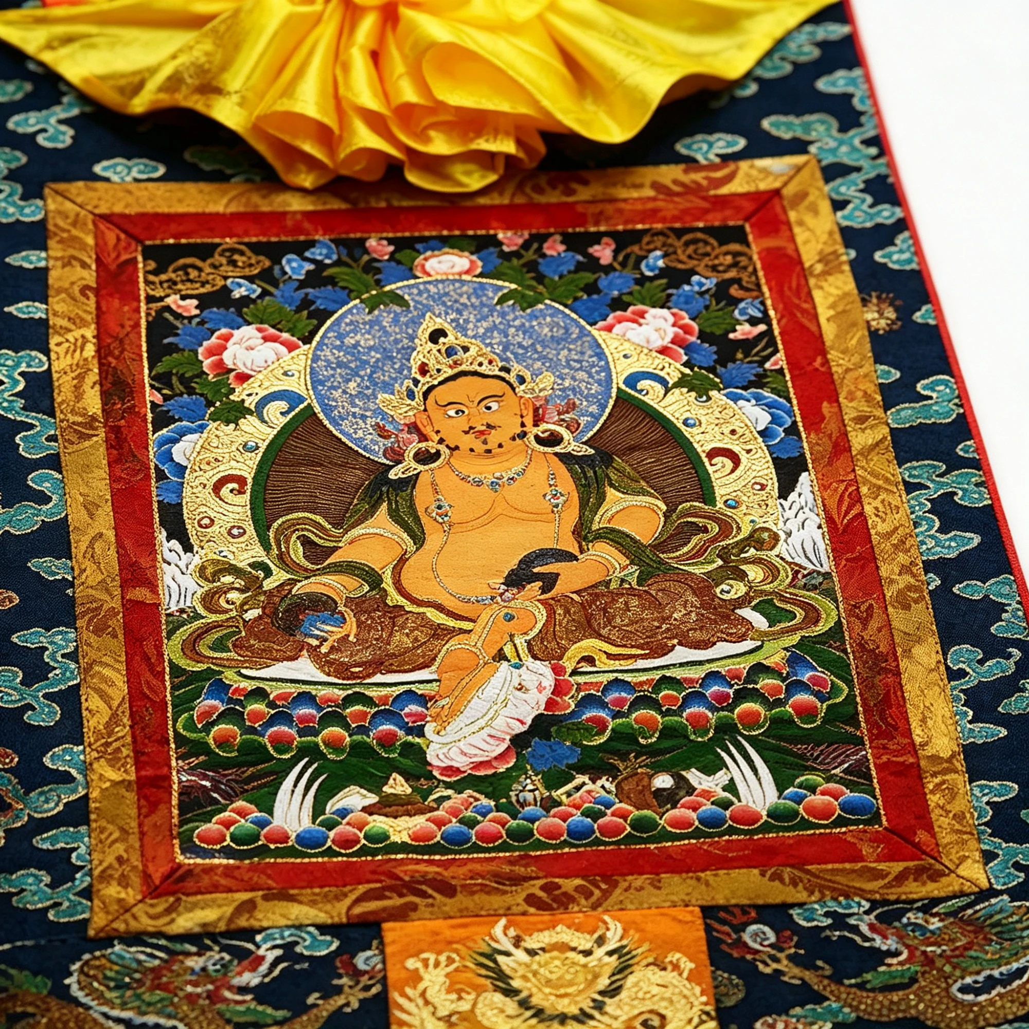 Tibetan Buddhist Dzambhala Thangka Painting – Museum-Quality Wealth God Scroll Art for Prosperity & Sacred Luxury Decor - Image 2