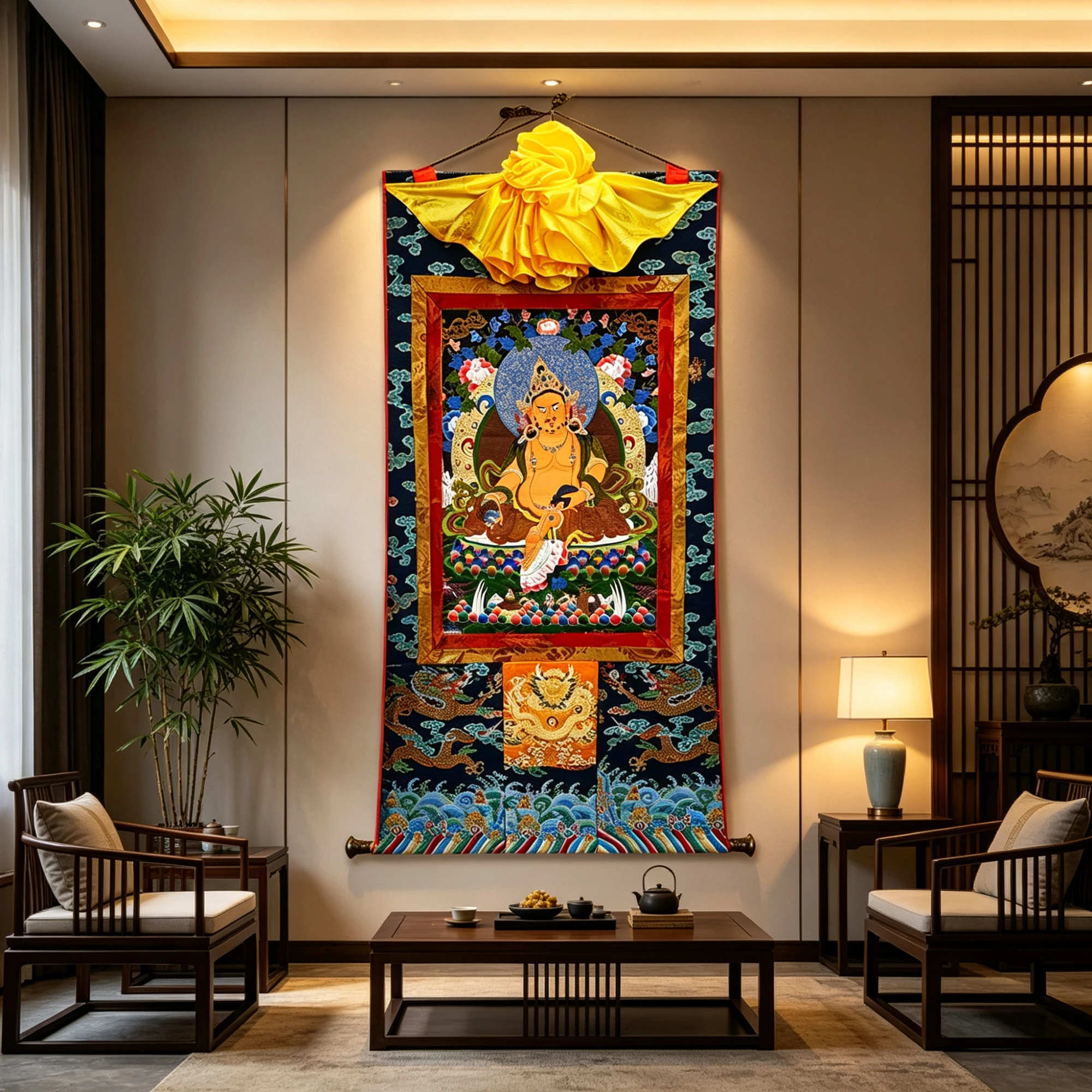 Tibetan Buddhist Dzambhala Thangka Painting – Museum-Quality Wealth God Scroll Art for Prosperity & Sacred Luxury Decor - Image 3