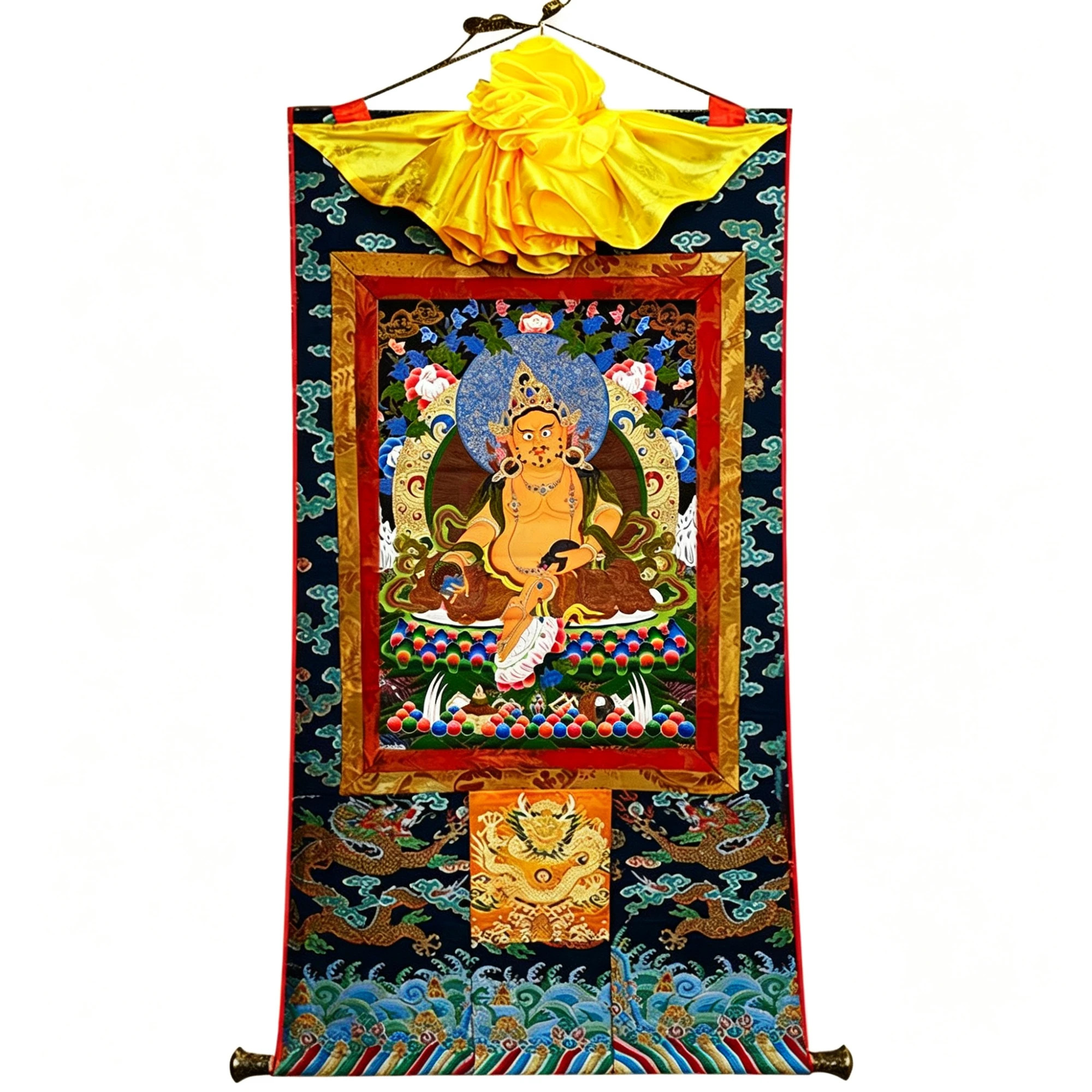 Tibetan Buddhist Dzambhala Thangka Painting – Museum-Quality Wealth God Scroll Art for Prosperity & Sacred Luxury Decor - Image 4