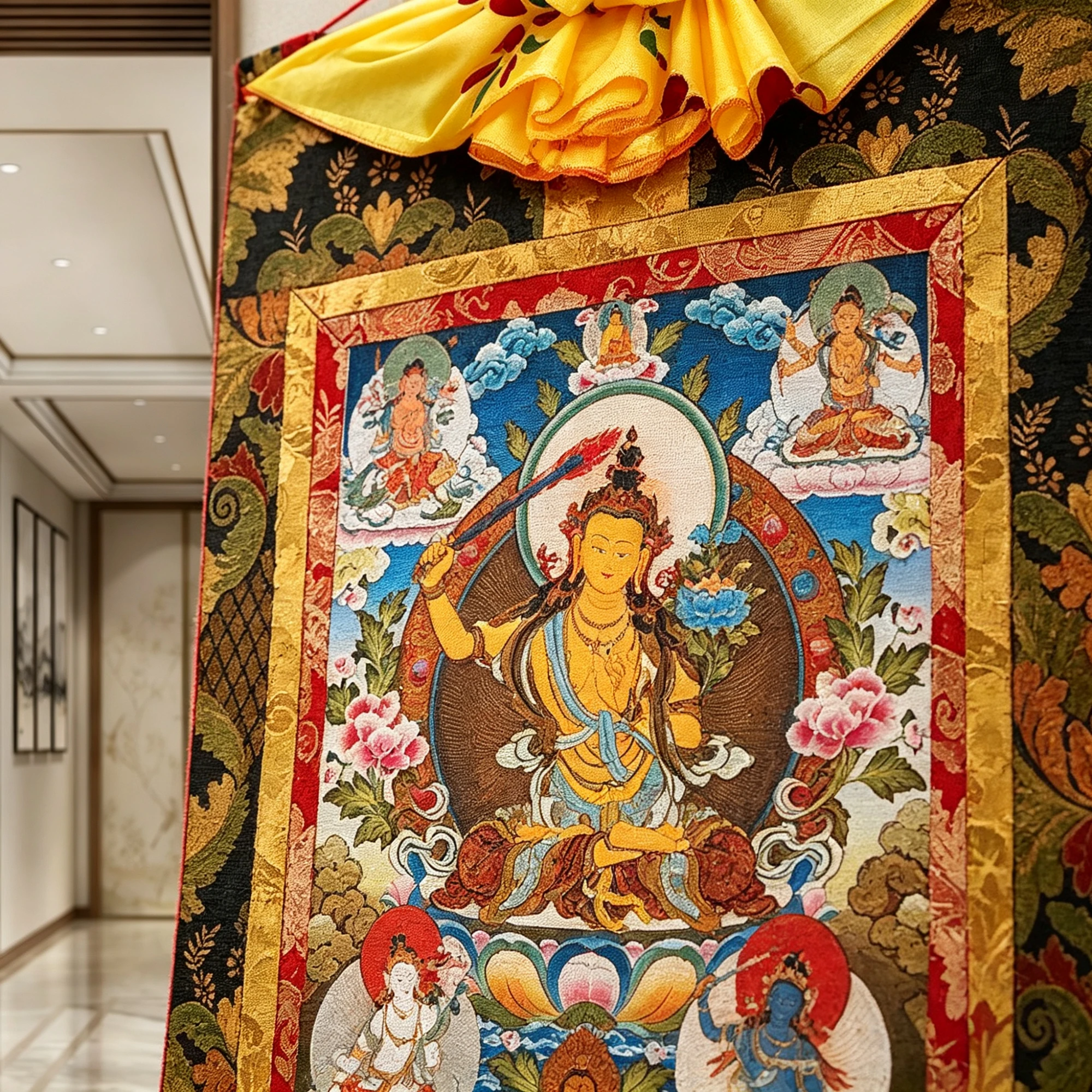 Tibetan Buddhist Manjushri Thangka Painting – Museum-Quality Bodhisattva of Wisdom Scroll Art for Clarity & Executive Luxury Decor - Image 2