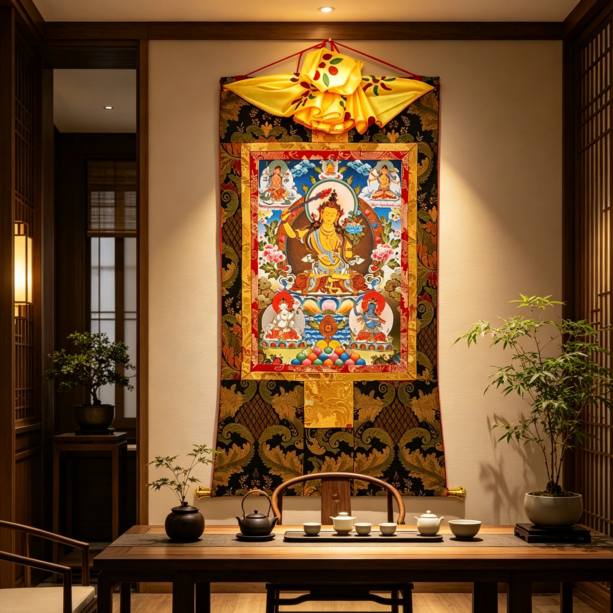 Tibetan Buddhist Manjushri Thangka Painting – Museum-Quality Bodhisattva of Wisdom Scroll Art for Clarity & Executive Luxury Decor - Image 3