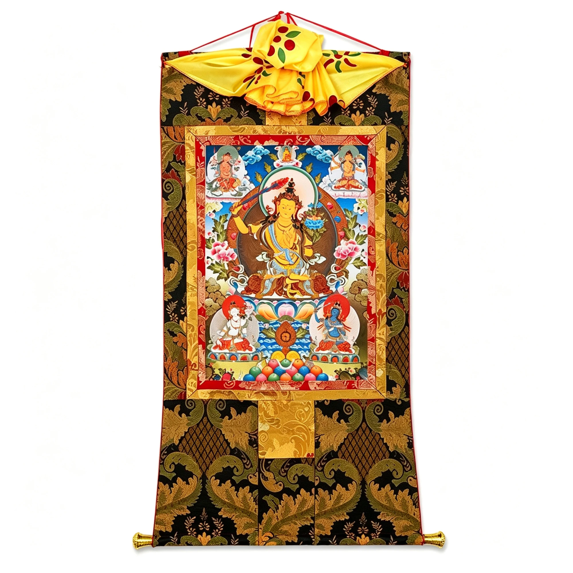 Tibetan Buddhist Manjushri Thangka Painting – Museum-Quality Bodhisattva of Wisdom Scroll Art for Clarity & Executive Luxury Decor - Image 4