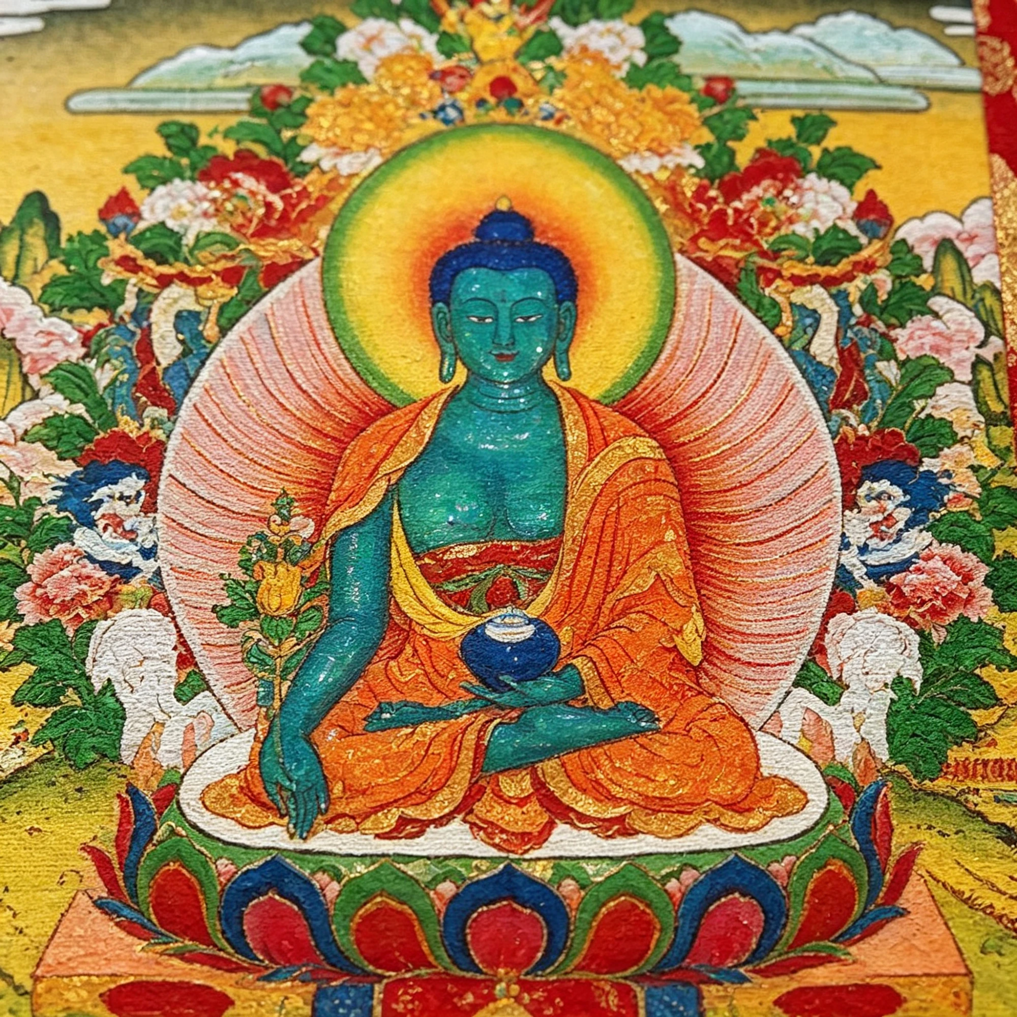 Tibetan Buddhist Bhaisajyaguru Thangka Painting – Museum-Quality Lapis Lazuli Medicine Buddha Scroll Art for Longevity & Holistic Wellness Luxury Decor - Image 2