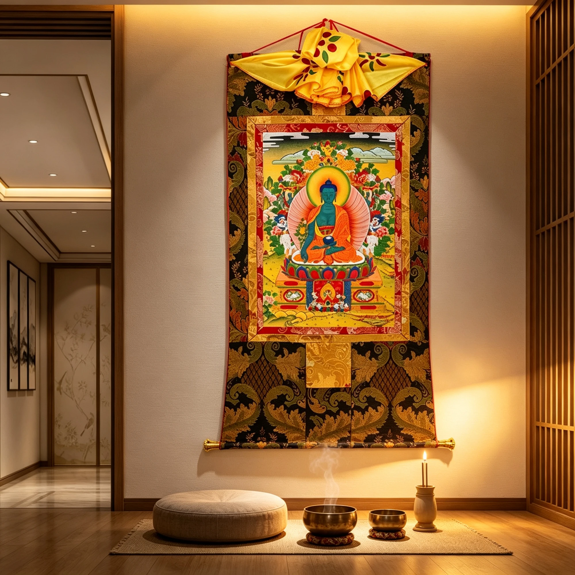 Tibetan Buddhist Bhaisajyaguru Thangka Painting – Museum-Quality Lapis Lazuli Medicine Buddha Scroll Art for Longevity & Holistic Wellness Luxury Decor - Image 3