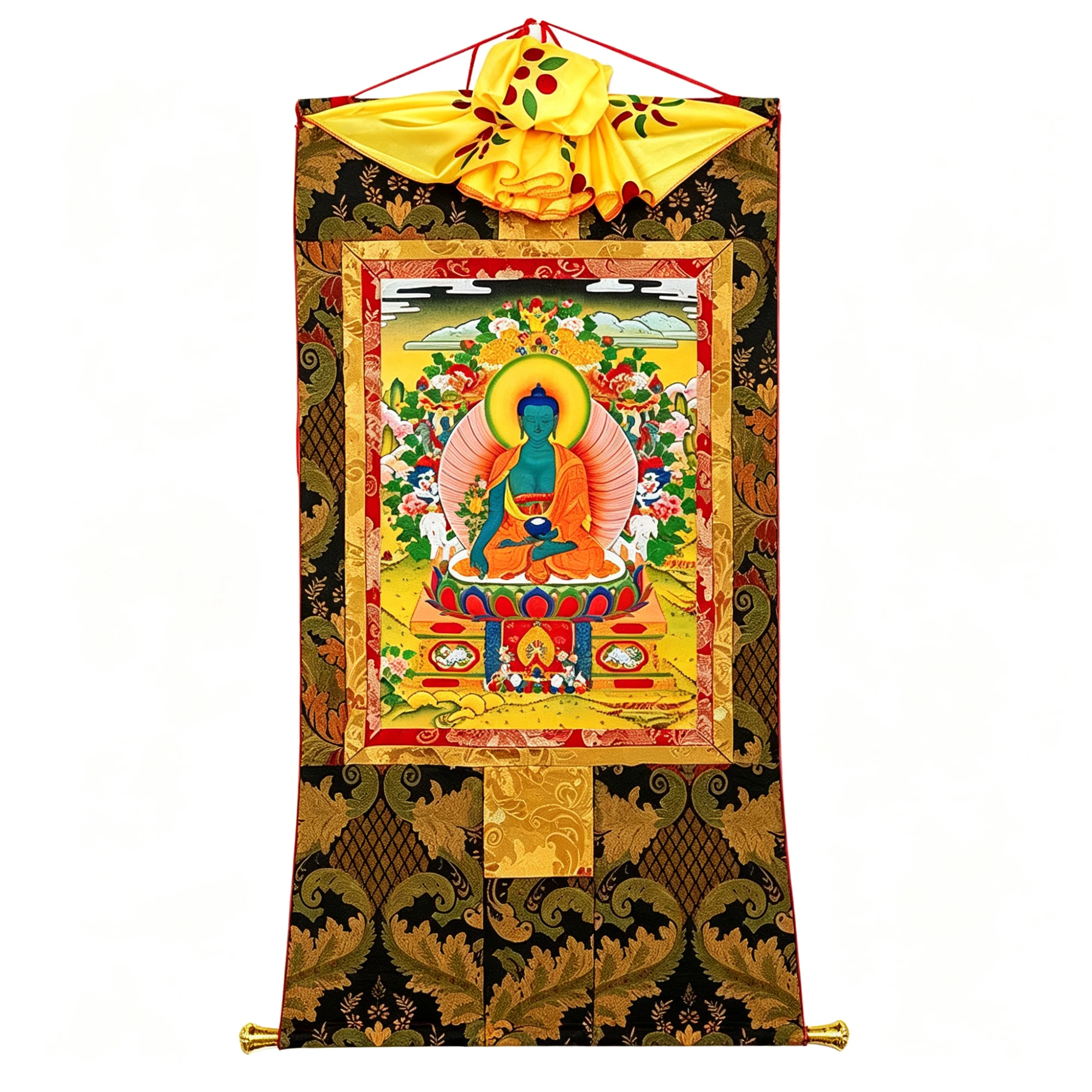 Tibetan Buddhist Bhaisajyaguru Thangka Painting – Museum-Quality Lapis Lazuli Medicine Buddha Scroll Art for Longevity & Holistic Wellness Luxury Decor - Image 4
