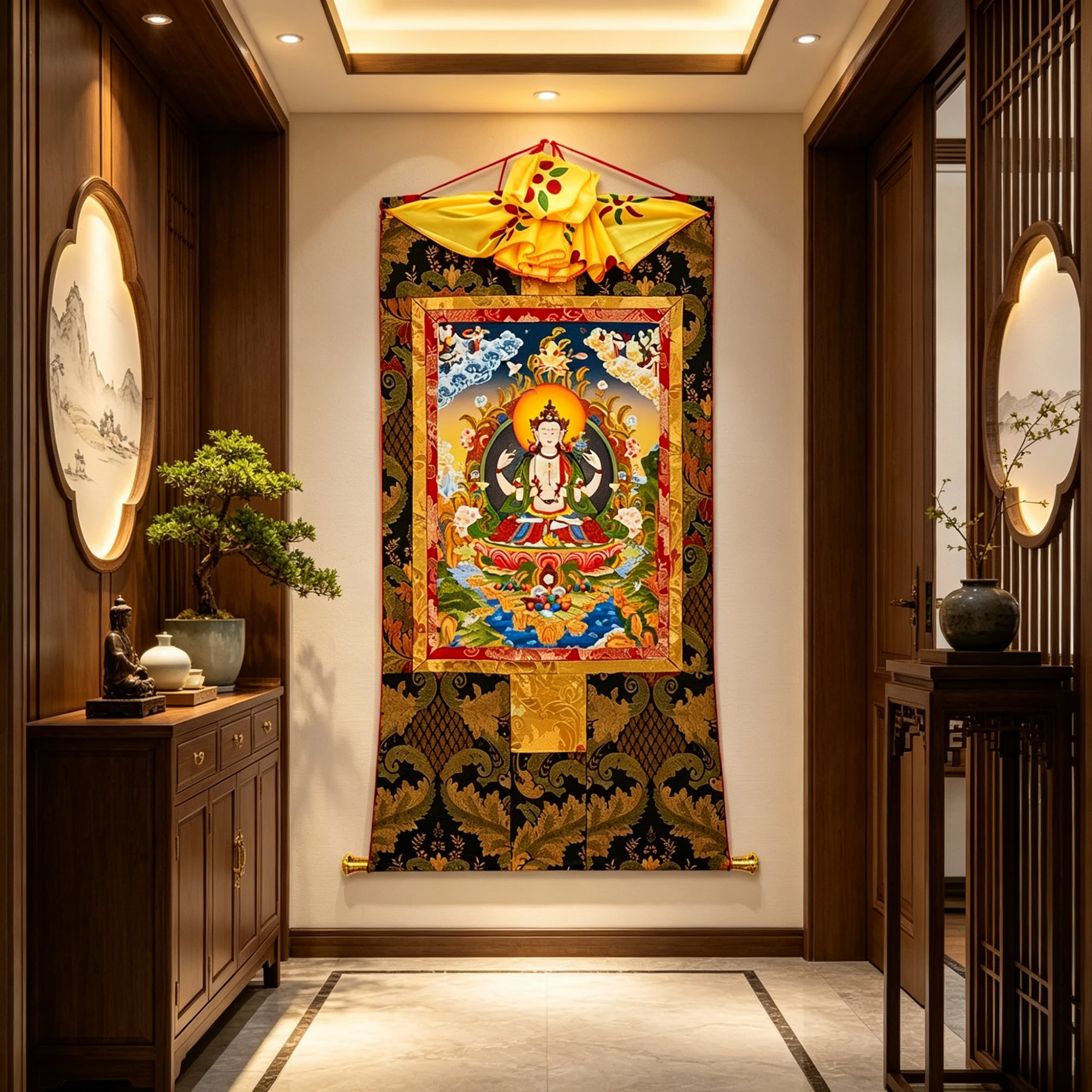 Tibetan Buddhist Chenrezig Thangka Painting – Museum-Quality Avalokiteshvara Scroll Art for Meditation & Zen Luxury Decor - Image 3