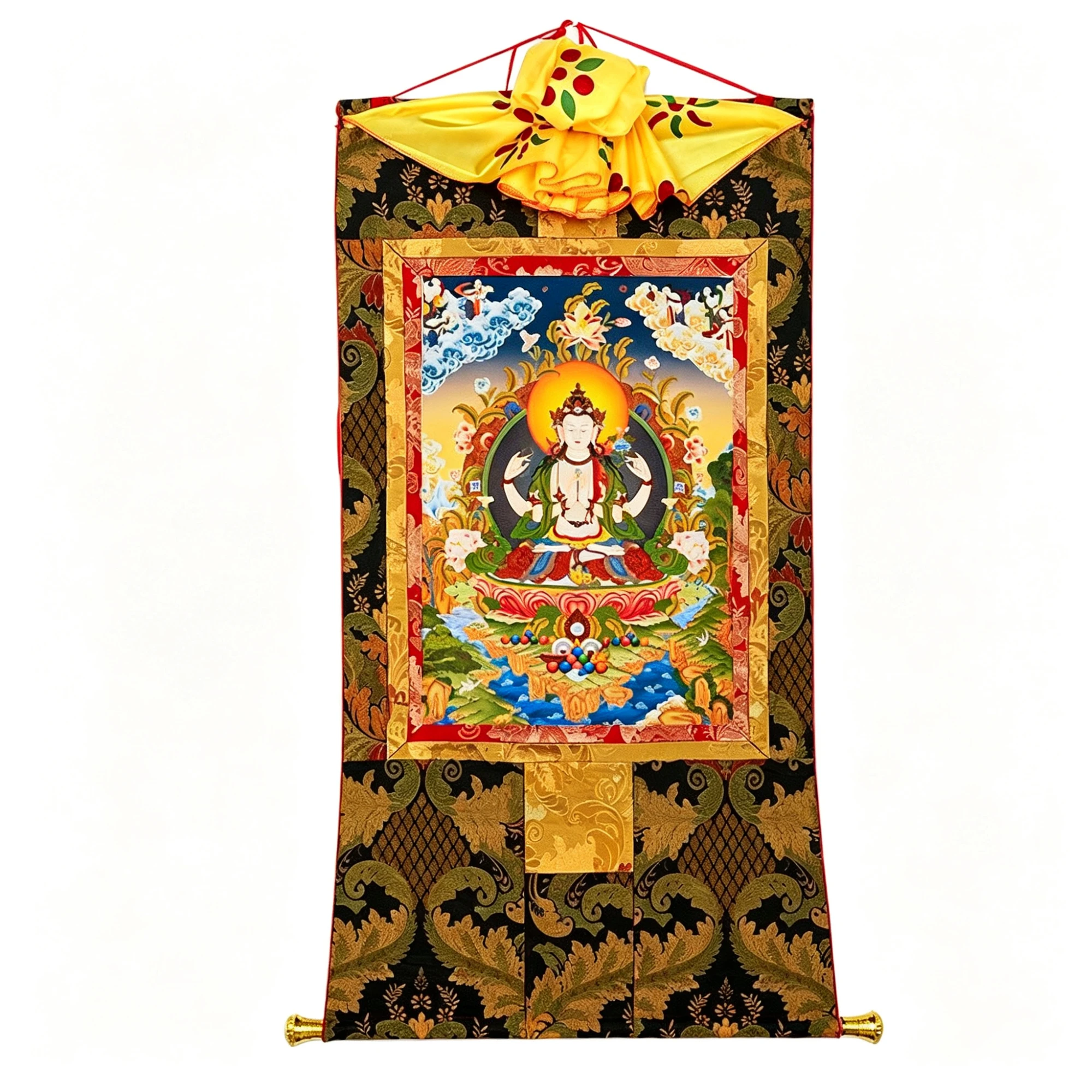 Tibetan Buddhist Chenrezig Thangka Painting – Museum-Quality Avalokiteshvara Scroll Art for Meditation & Zen Luxury Decor - Image 4