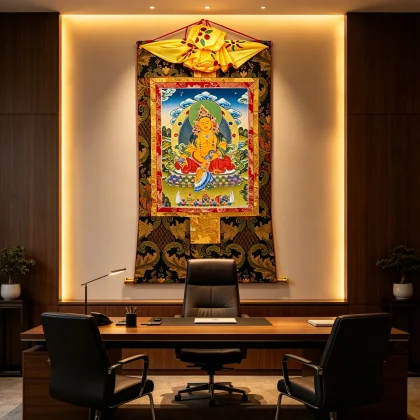 Tibetan Buddhist Dzambhala Thangka Painting – Museum-Quality Wealth God Scroll Art for Prosperity & Zen Luxury Decor