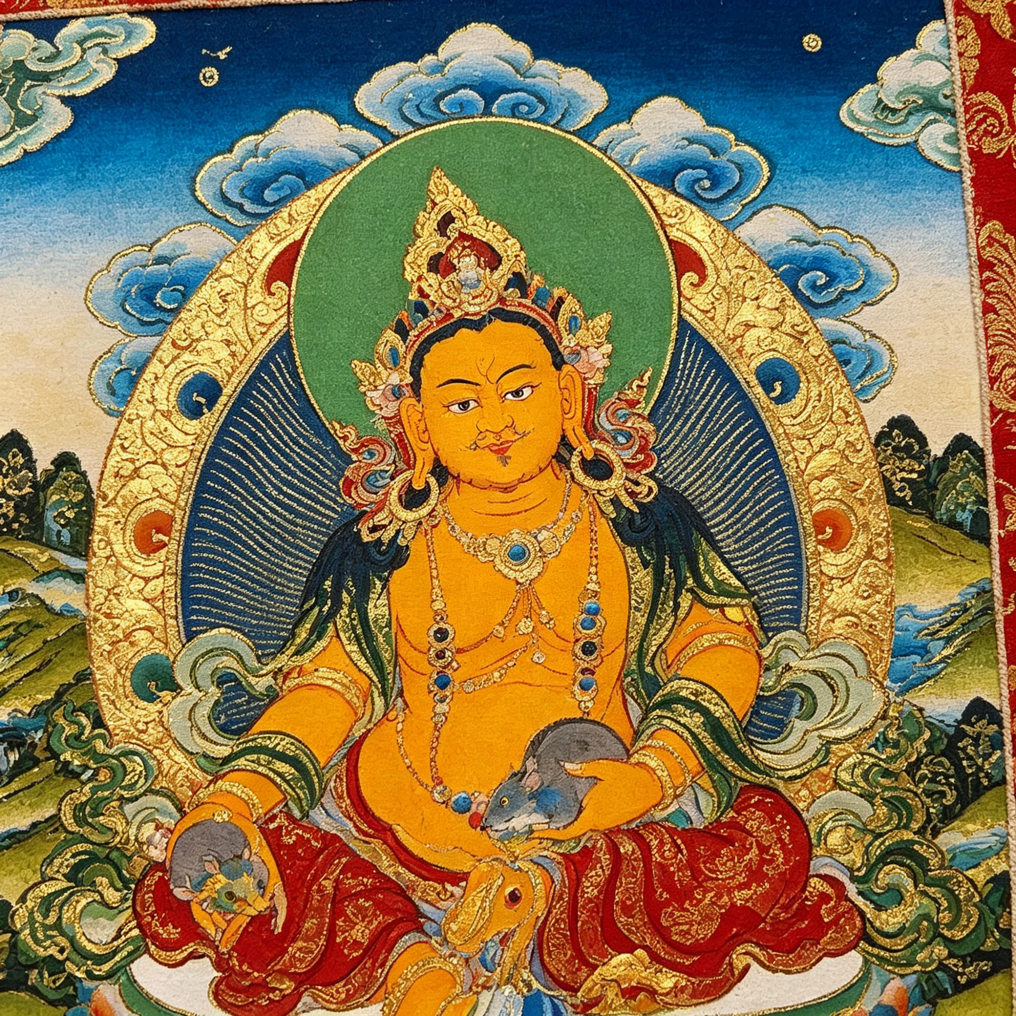 Tibetan Buddhist Dzambhala Thangka Painting – Museum-Quality Wealth God Scroll Art for Prosperity & Zen Luxury Decor - Image 2