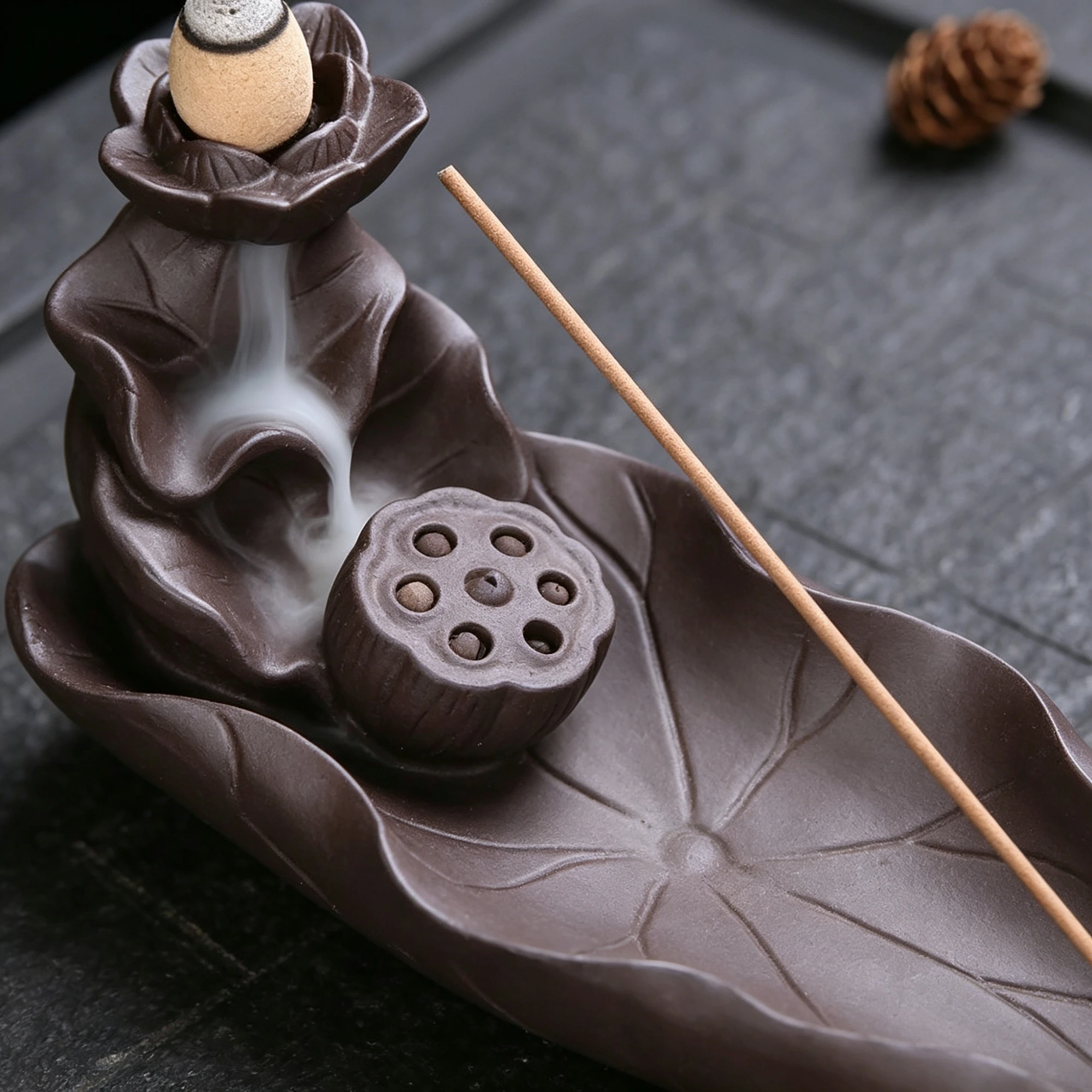 Lotus Leaf Backflow Incense Burner – Watch the Smoke Fall Like Water - Image 2