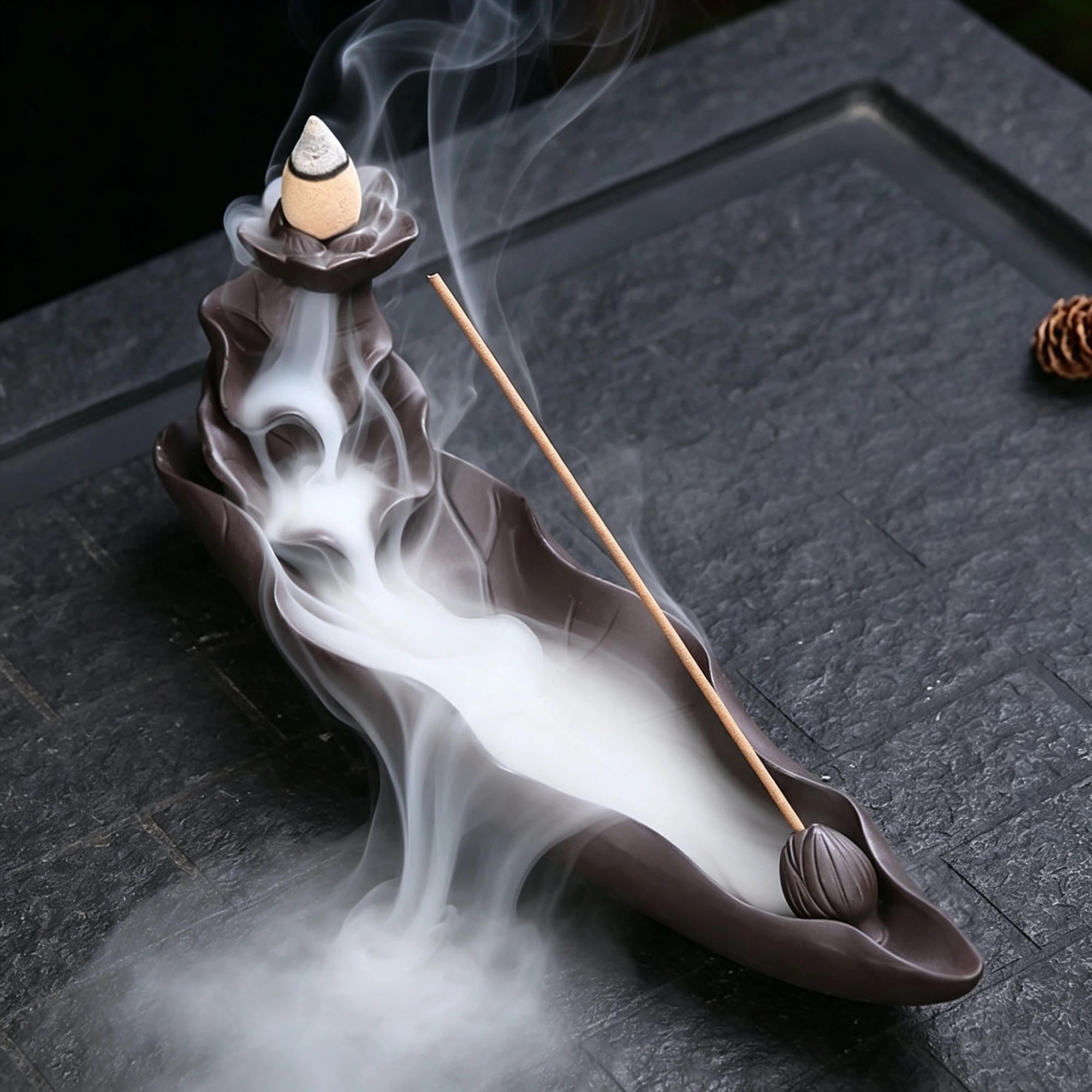 Lotus Leaf Backflow Incense Burner – Watch the Smoke Fall Like Water - Image 3