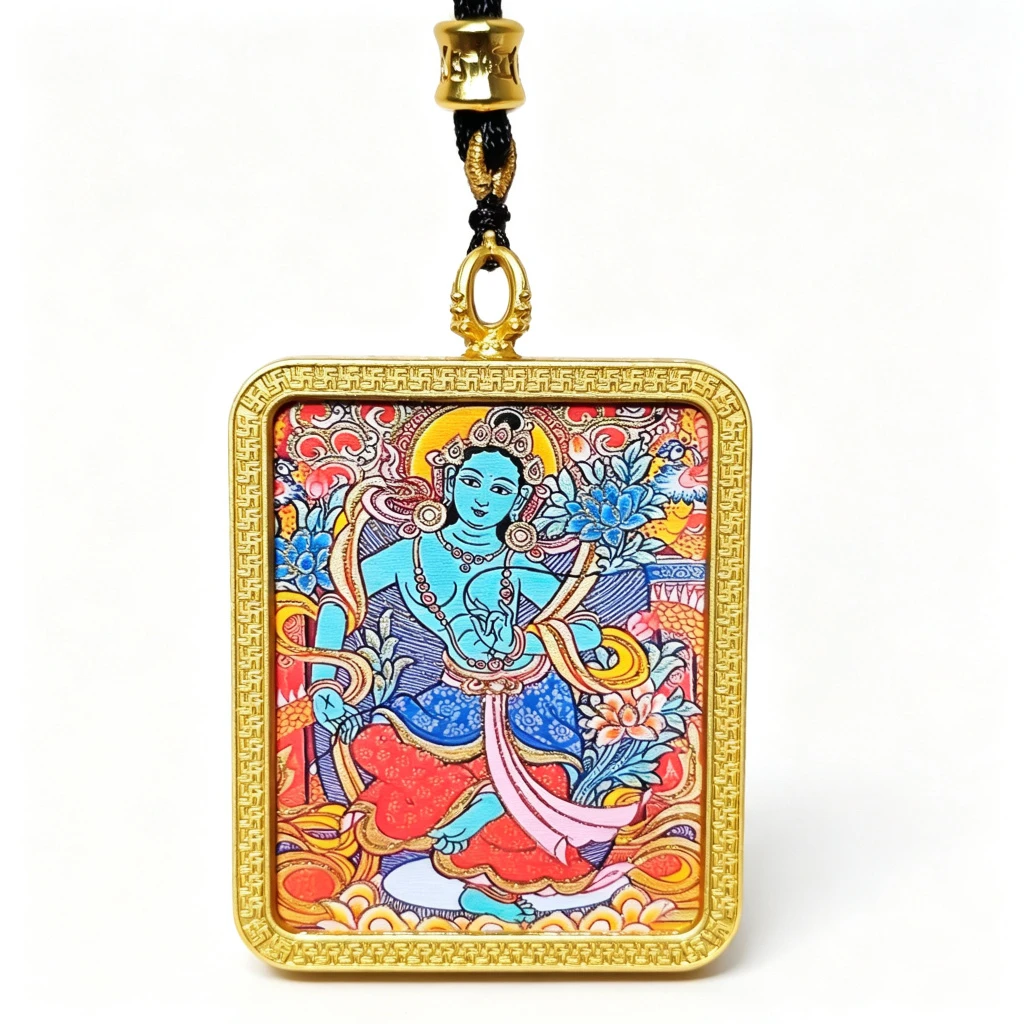 Himalayan Buddhist Green Tara Pendant Necklace – Museum-Quality Deity of Fulfilling Wishes Miniature Art for Protection & Sacred Luxury Jewelry