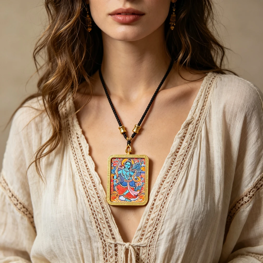 Himalayan Buddhist Green Tara Pendant Necklace – Museum-Quality Deity of Fulfilling Wishes Miniature Art for Protection & Sacred Luxury Jewelry - Image 3