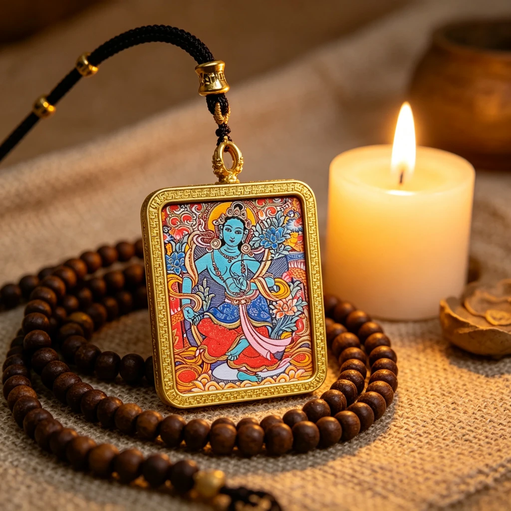 Himalayan Buddhist Green Tara Pendant Necklace – Museum-Quality Deity of Fulfilling Wishes Miniature Art for Protection & Sacred Luxury Jewelry - Image 4