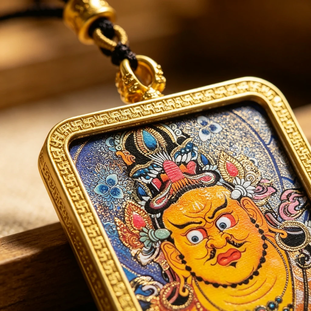 Himalayan Buddhist Dzambhala Pendant Necklace – Museum-Quality Wealth God Portrait Art for Prosperity & Sacred Luxury Jewelry - Image 2