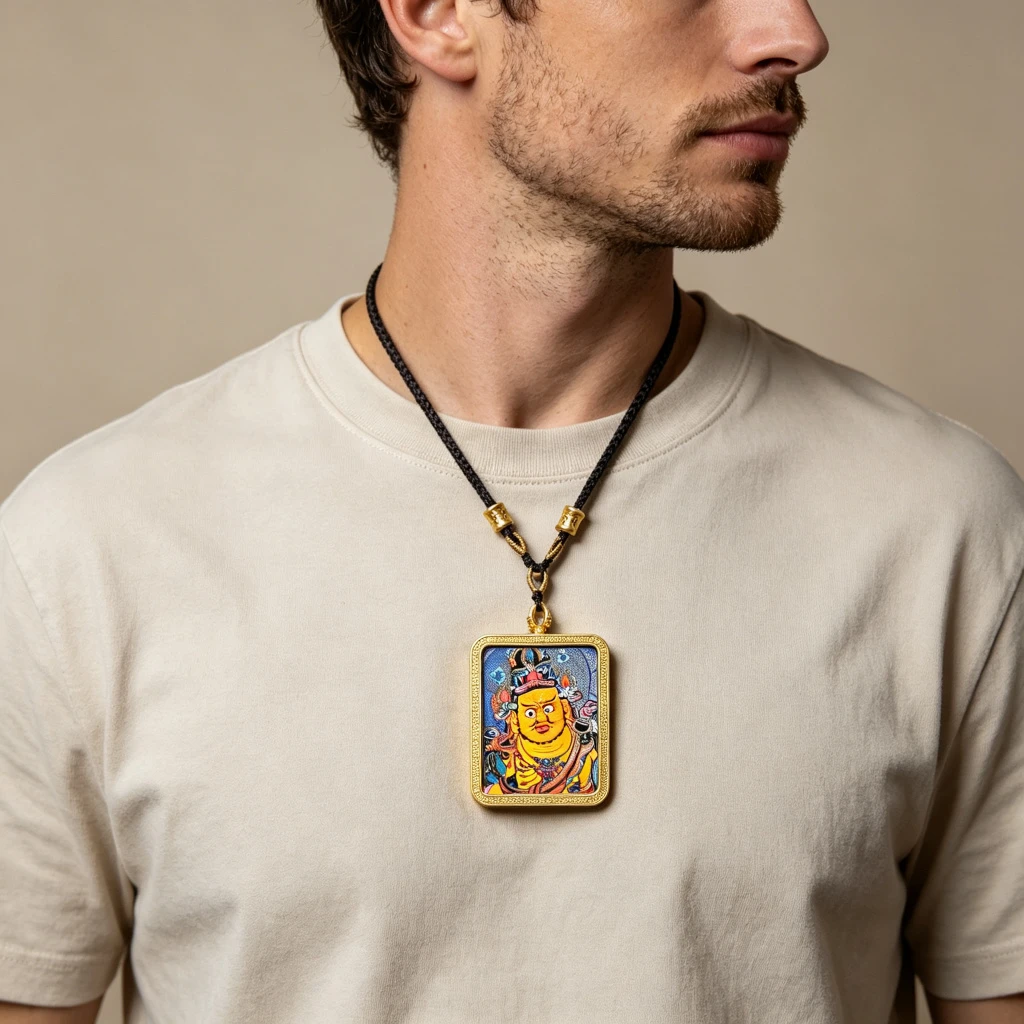 Himalayan Buddhist Dzambhala Pendant Necklace – Museum-Quality Wealth God Portrait Art for Prosperity & Sacred Luxury Jewelry - Image 3