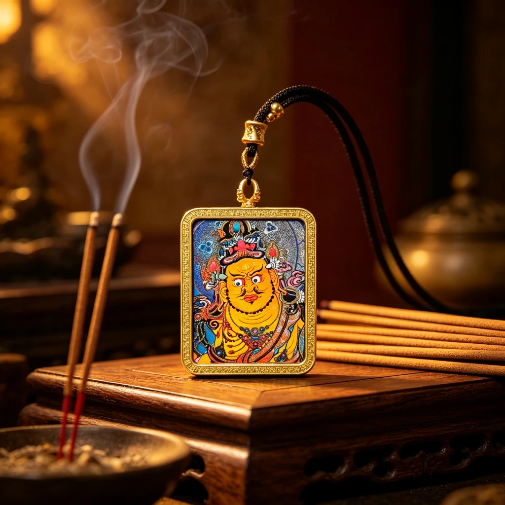 Himalayan Buddhist Dzambhala Pendant Necklace – Museum-Quality Wealth God Portrait Art for Prosperity & Sacred Luxury Jewelry - Image 4