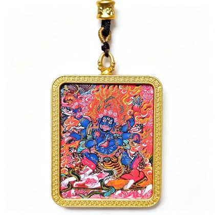 Himalayan Buddhist Mahakala Pendant Necklace – Museum-Quality Wrathful Protector Miniature Art for Dispelling Obstacles & Sacred Luxury Jewelry
