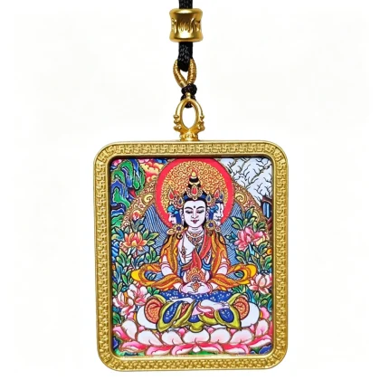 Himalayan Buddhist Namgyalma Pendant Necklace – Museum-Quality Three-Faced Ushnishavijaya Miniature Art for Protection & Sacred Luxury Jewelry