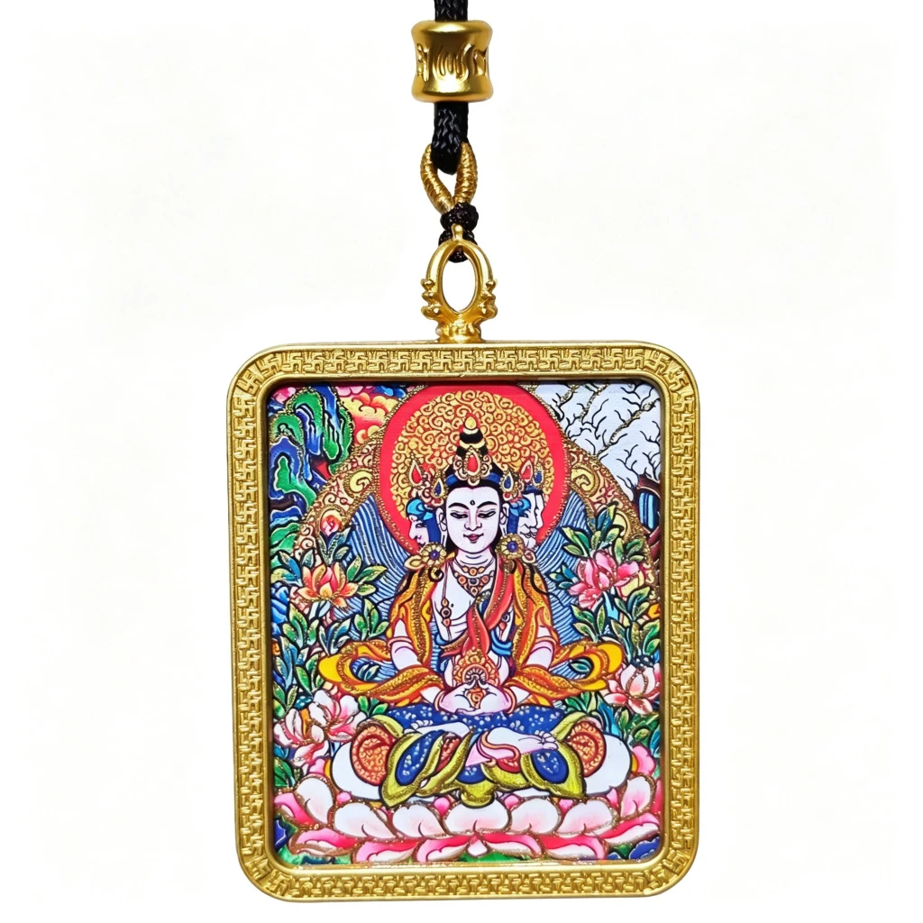 Himalayan Buddhist Namgyalma Pendant Necklace – Museum-Quality Three-Faced Ushnishavijaya Miniature Art for Protection & Sacred Luxury Jewelry
