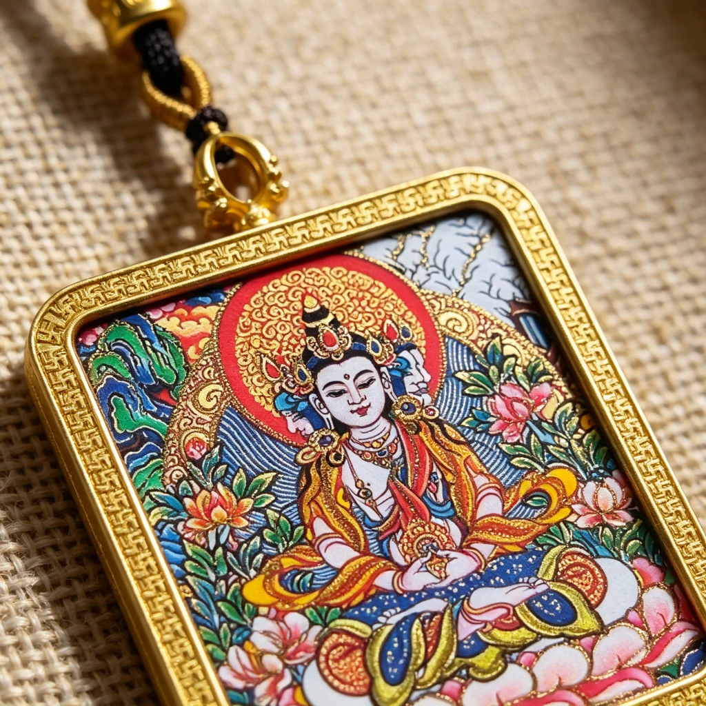Himalayan Buddhist Namgyalma Pendant Necklace – Museum-Quality Three-Faced Ushnishavijaya Miniature Art for Protection & Sacred Luxury Jewelry - Image 2
