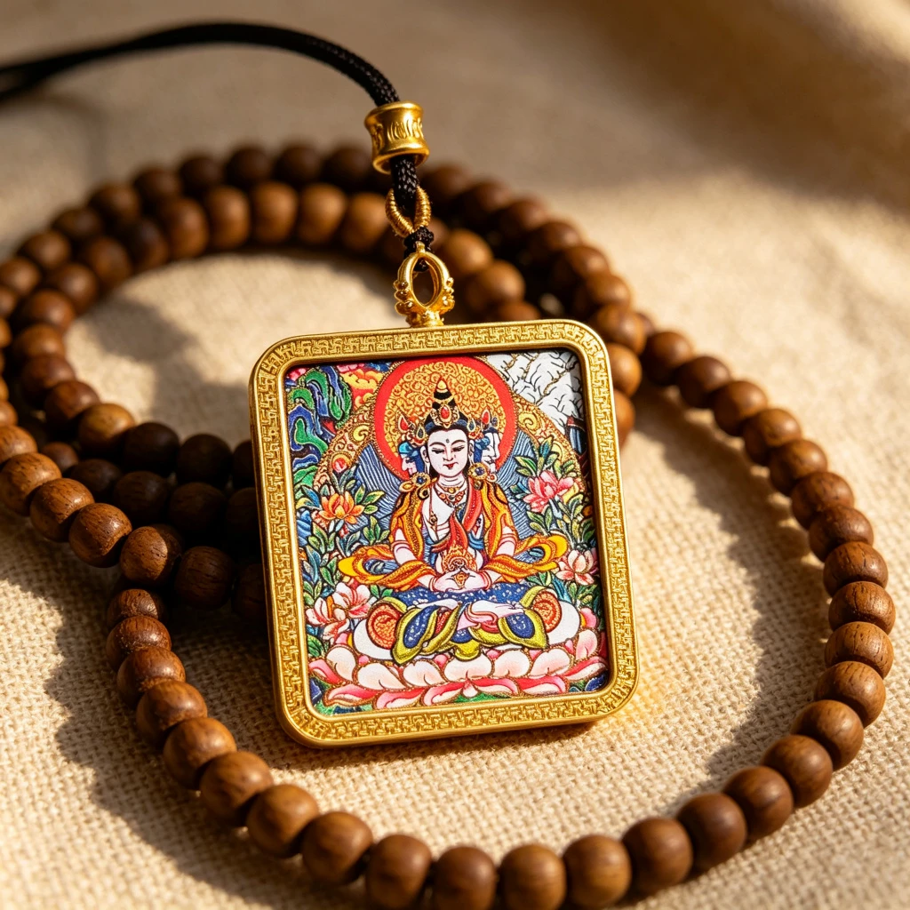 Himalayan Buddhist Namgyalma Pendant Necklace – Museum-Quality Three-Faced Ushnishavijaya Miniature Art for Protection & Sacred Luxury Jewelry - Image 4