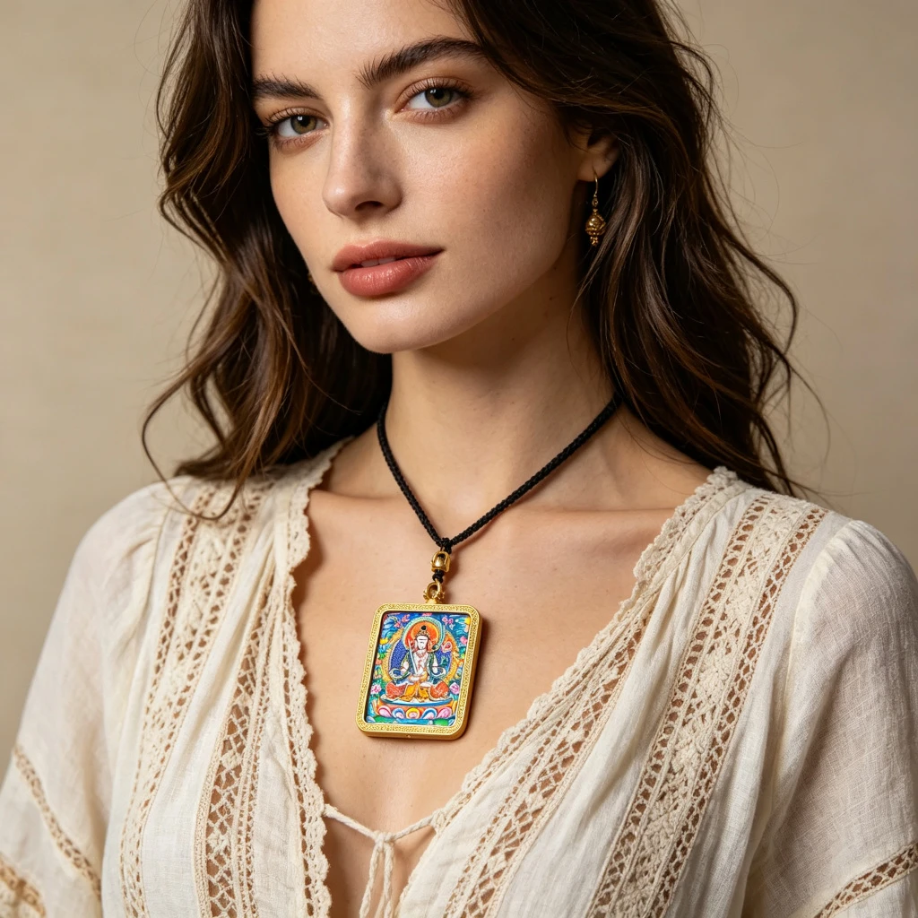 Himalayan Buddhist Manjushri Pendant Necklace – Museum-Quality Bodhisattva of Wisdom Miniature Art for Clarity & Sacred Luxury Jewelry - Image 2