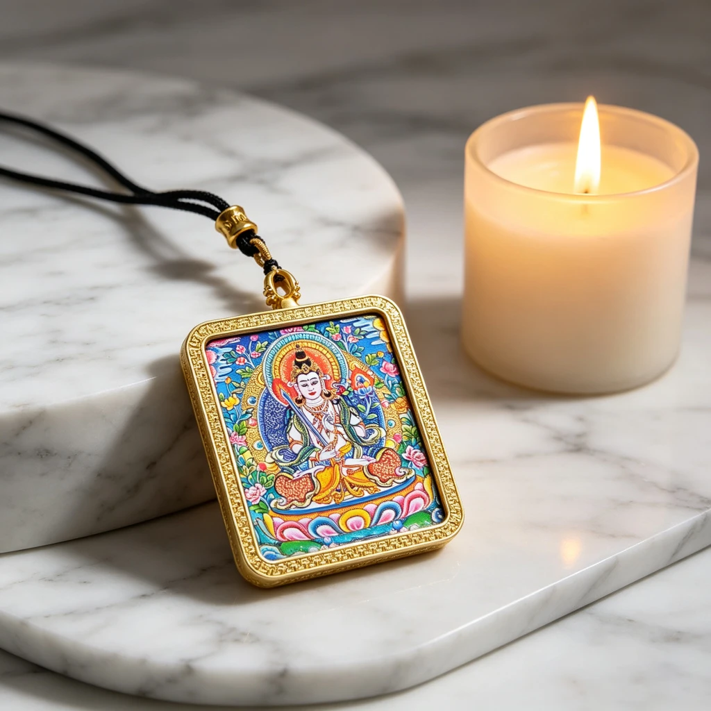 Himalayan Buddhist Manjushri Pendant Necklace – Museum-Quality Bodhisattva of Wisdom Miniature Art for Clarity & Sacred Luxury Jewelry - Image 3