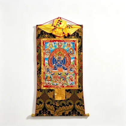 Tibetan Buddhist Wrathful Guardian Thangka Painting – Museum-Quality Mahakala / Vajrapani Scroll Art for Spiritual Protection & Zen Luxury Decor