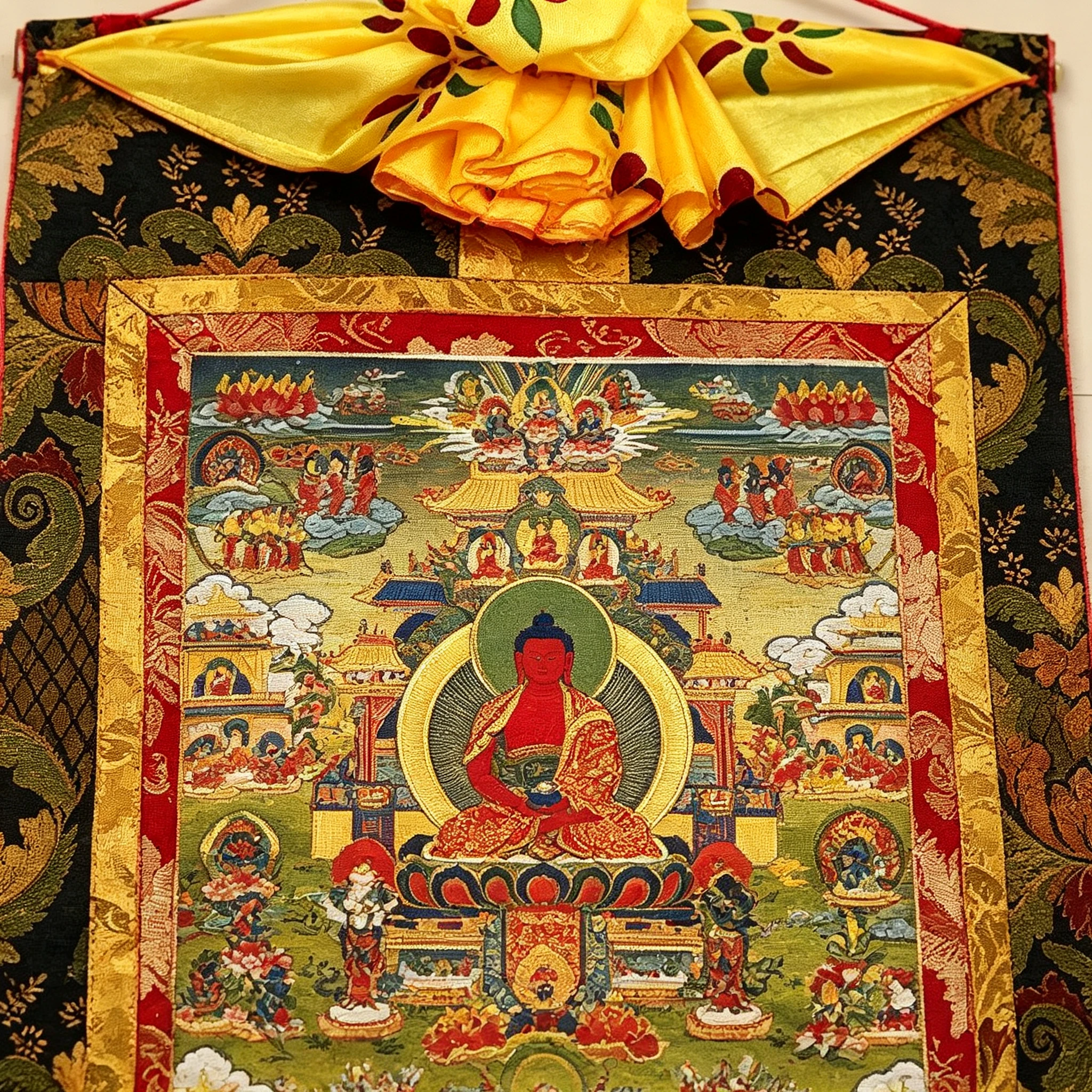 Sacred Amitabha Buddha Thangka Painting – Museum-Quality Tibetan Scroll Art for Meditation & Zen Luxury Decor - Image 2