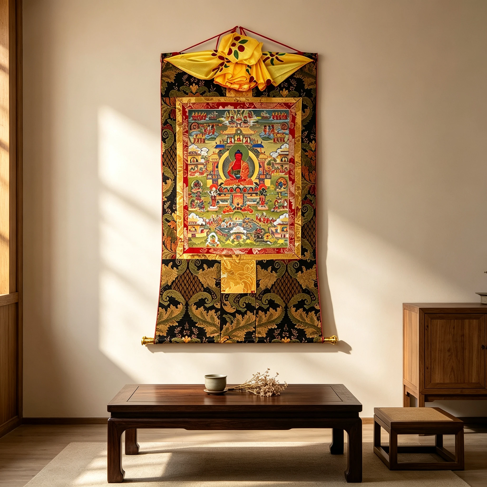 Sacred Amitabha Buddha Thangka Painting – Museum-Quality Tibetan Scroll Art for Meditation & Zen Luxury Decor - Image 3