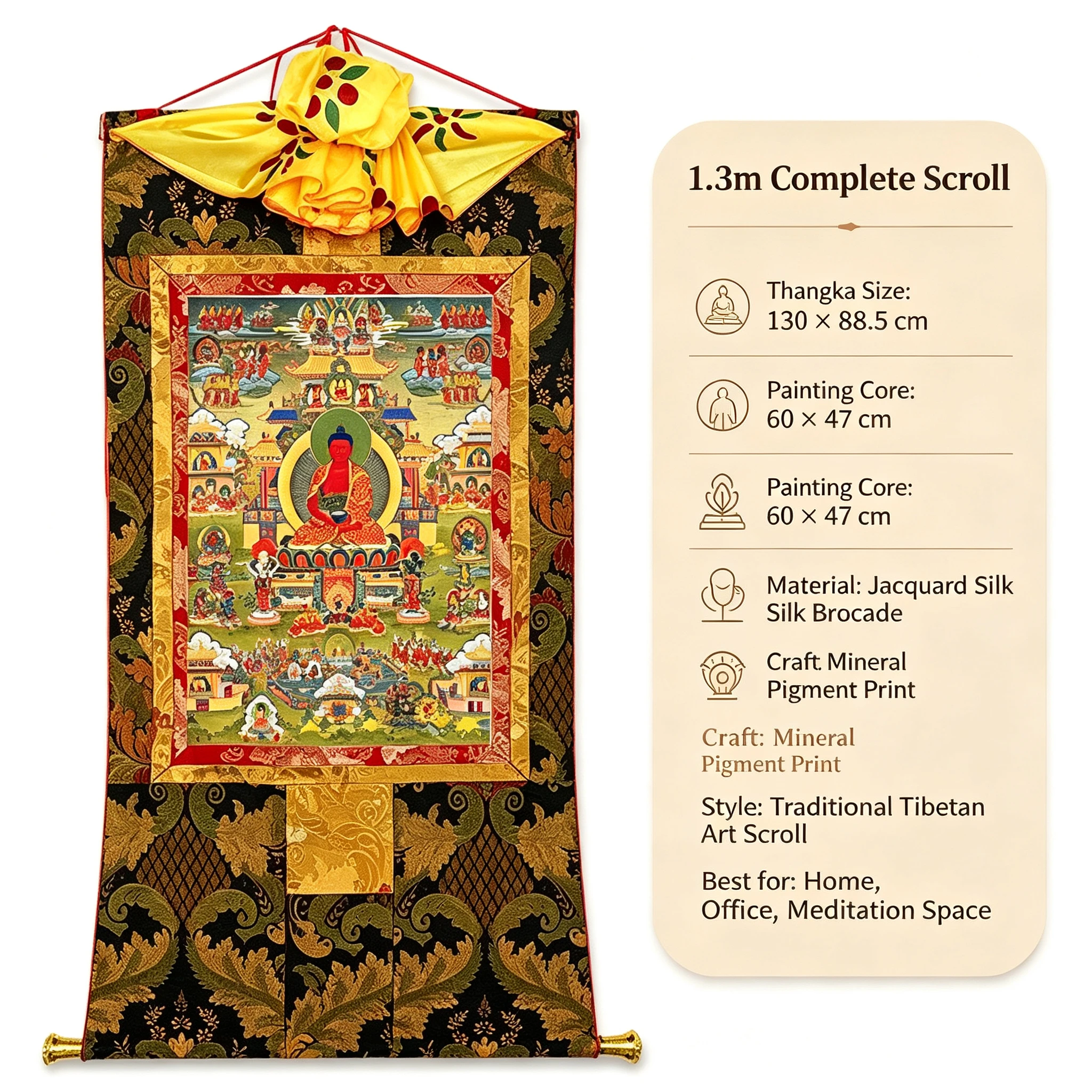 Sacred Amitabha Buddha Thangka Painting – Museum-Quality Tibetan Scroll Art for Meditation & Zen Luxury Decor - Image 4