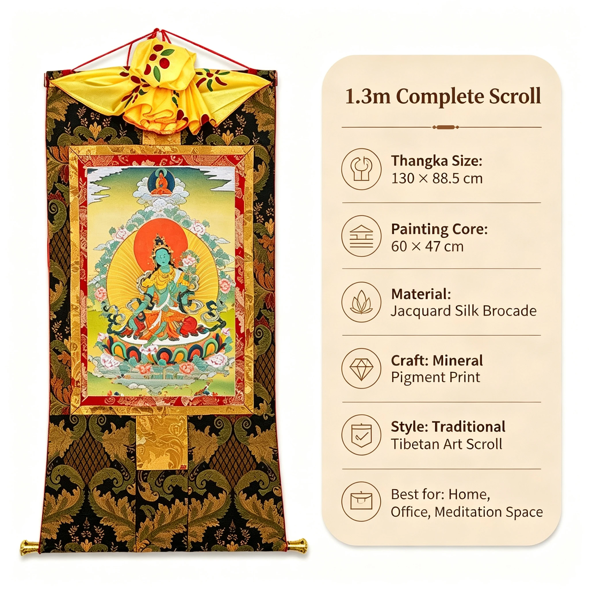 Tibetan Buddhist Green Tara Thangka Painting – Museum-Quality Protection Scroll Art for Meditation & Zen Luxury Decor - Image 3