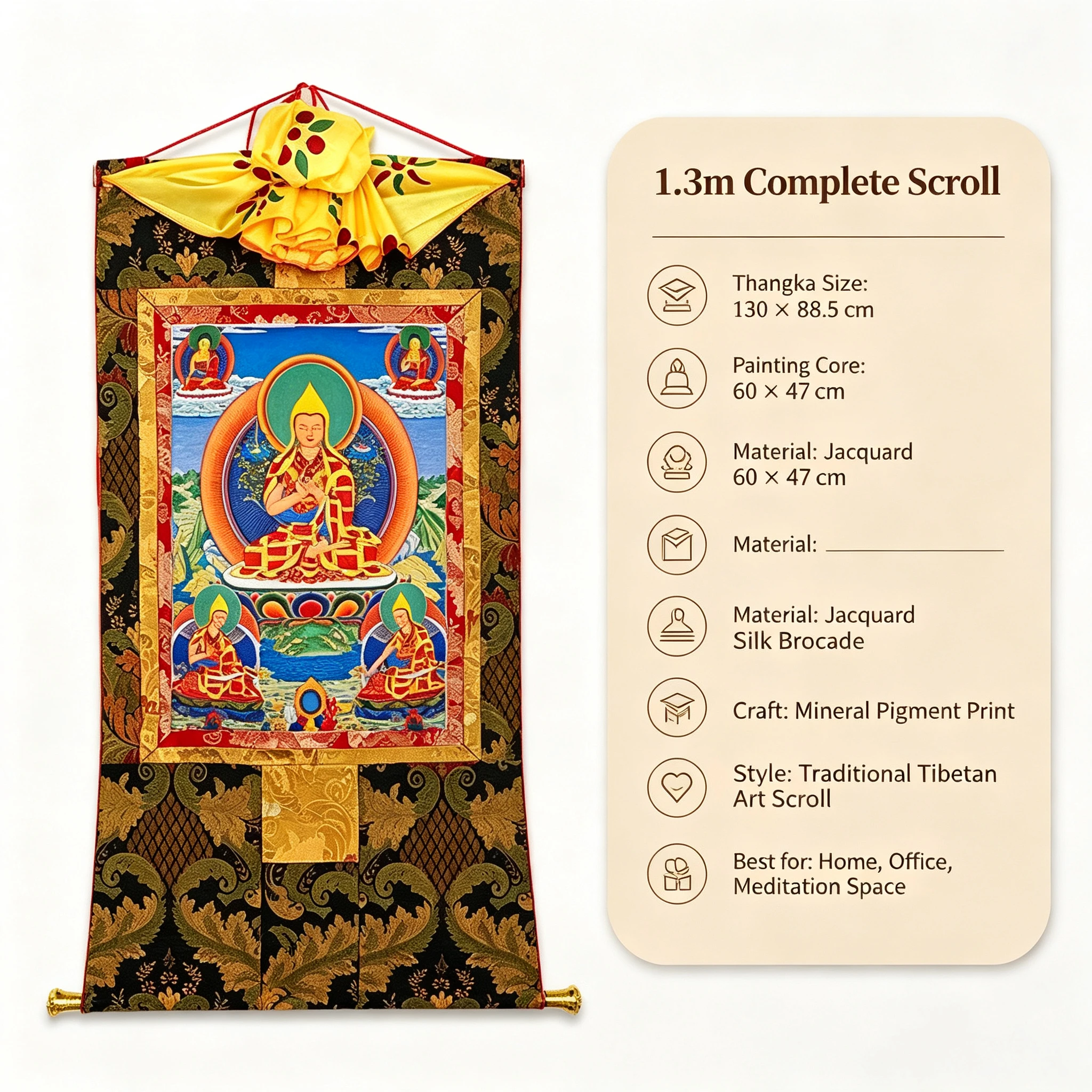 Tibetan Buddhist Je Tsongkhapa Thangka Painting – Museum-Quality Gelugpa Lineage Scroll Art for Inner Peace & Zen Luxury Decor - Image 4