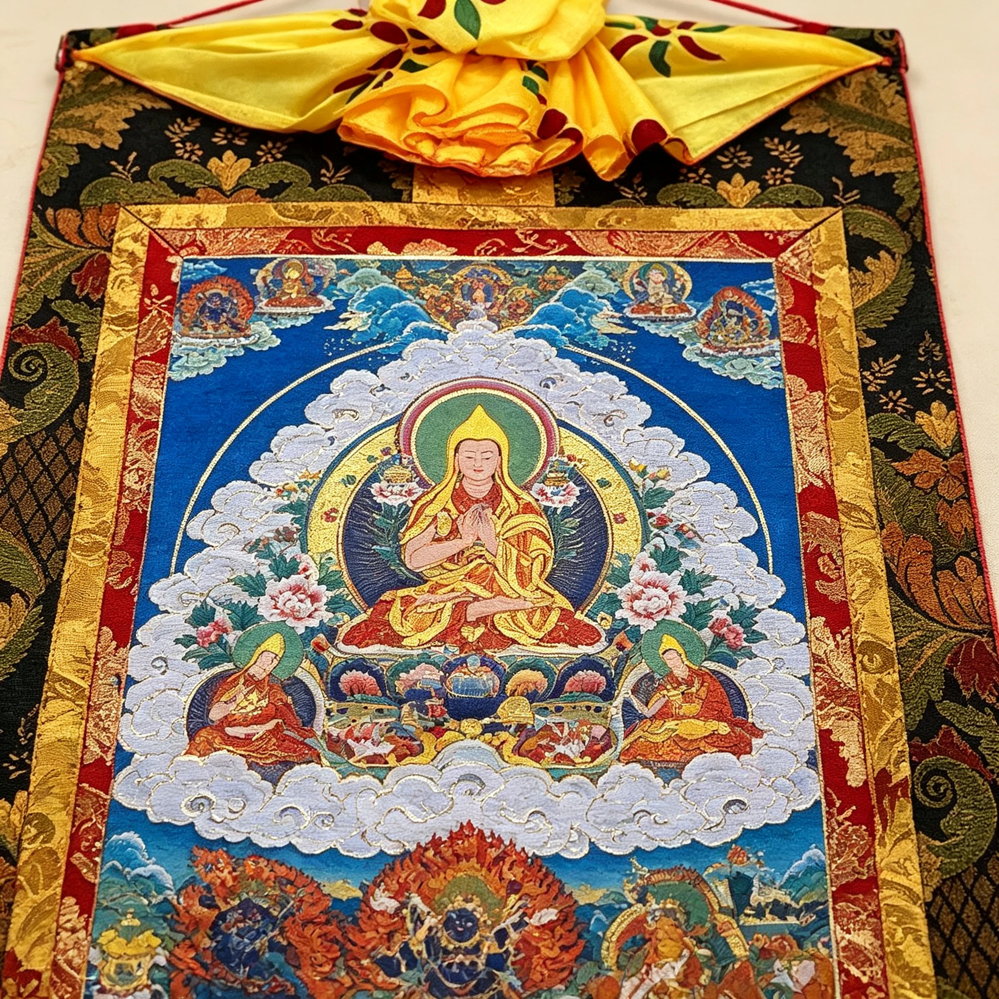 Sacred Tibetan Tsongkhapa Thangka Painting – Museum-Quality Buddhist Master Scroll Art for Luxury Zen Decor - Image 2