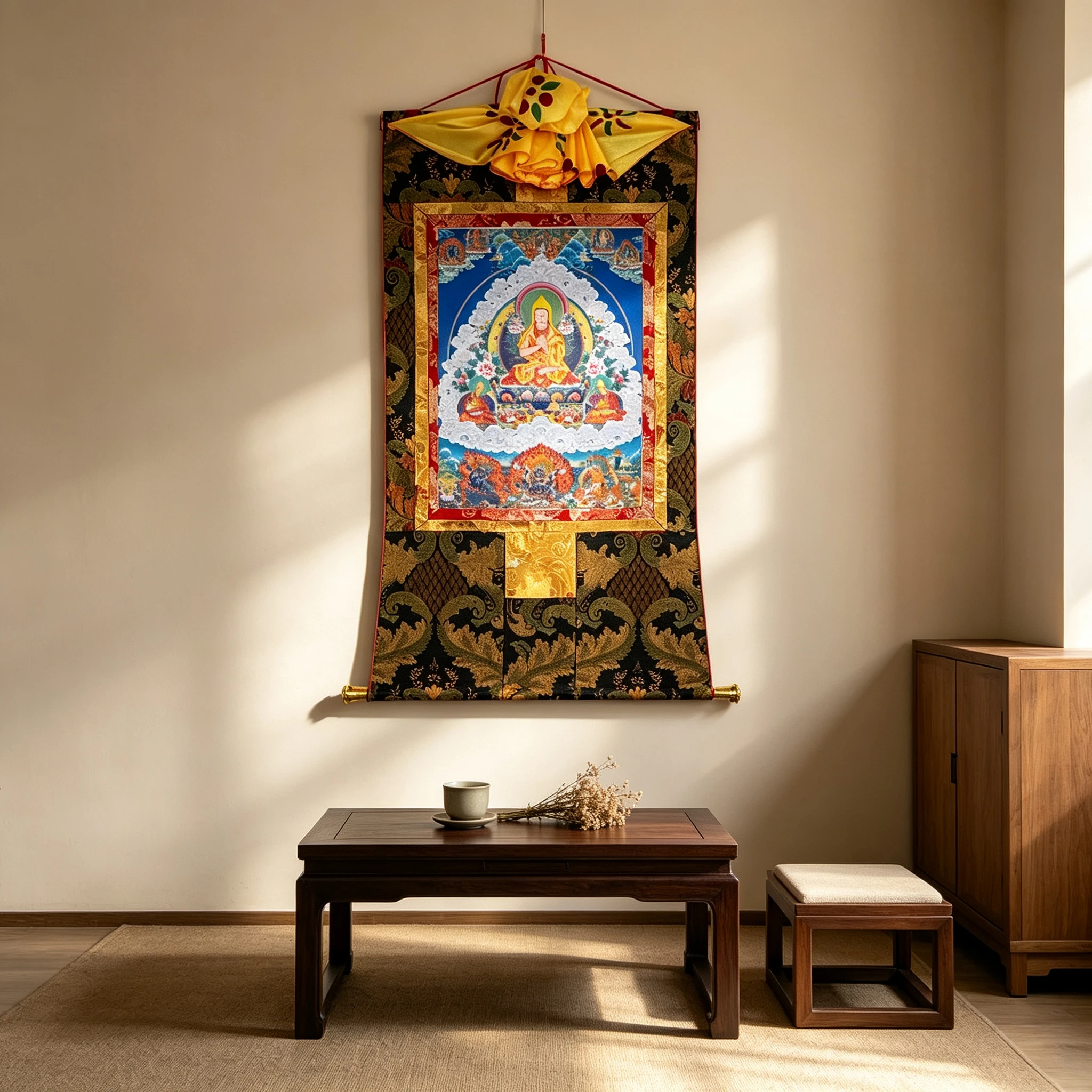 Sacred Tibetan Tsongkhapa Thangka Painting – Museum-Quality Buddhist Master Scroll Art for Luxury Zen Decor - Image 3