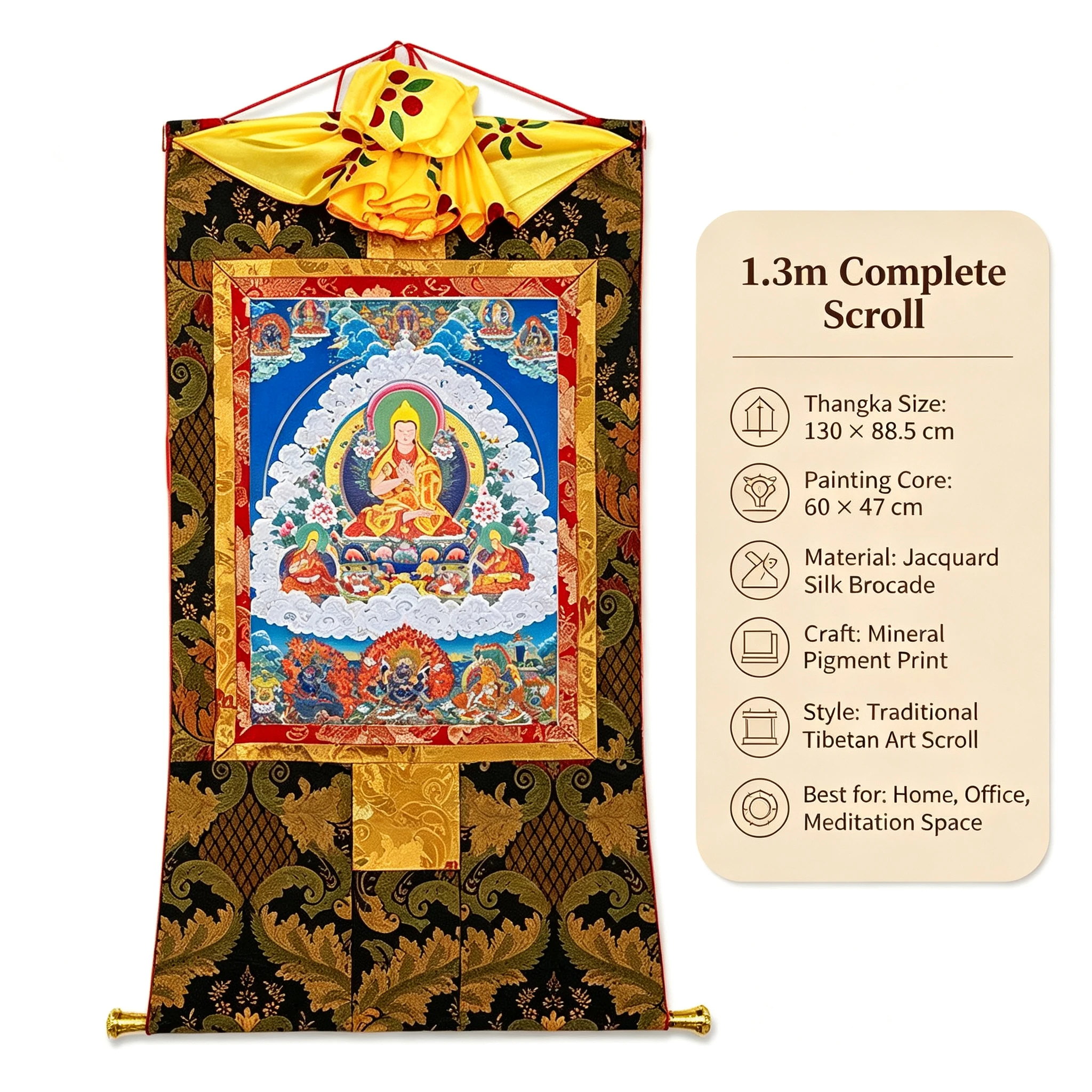 Sacred Tibetan Tsongkhapa Thangka Painting – Museum-Quality Buddhist Master Scroll Art for Luxury Zen Decor - Image 4